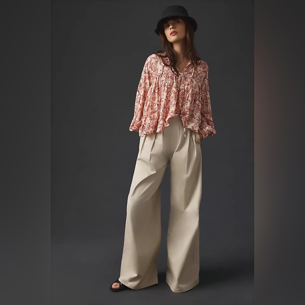 Anthropologie Front Tie Peasant Blouse boho poplin fairy small